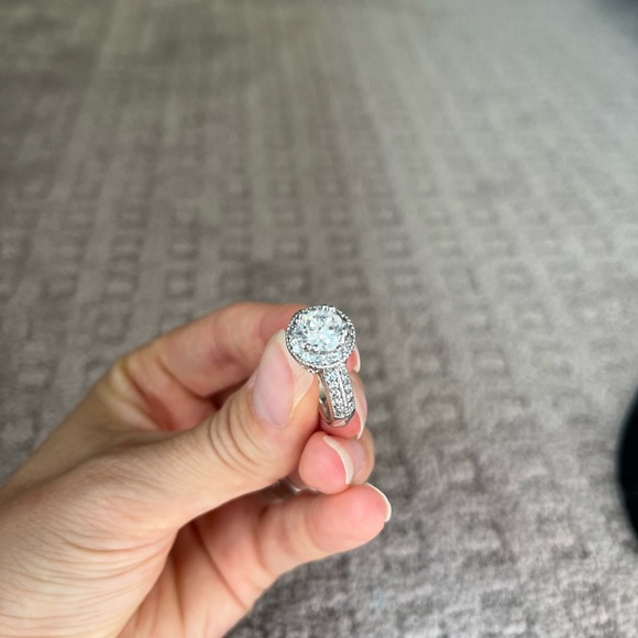 Palladium Plated Faux Diamond Engagement Ring - Size 7 - Picture 5 of 6